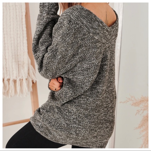 Peppered V balloon sleeves knit V sweater - Picture 4 of 9